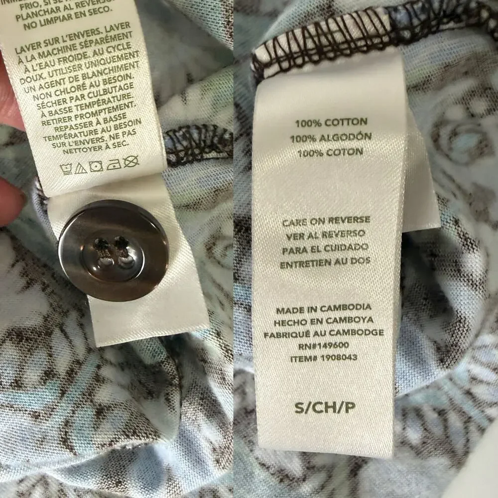 Vera Bradley 100% Cotton Forest Notch Collar Pajama Set Blue Brown Size S